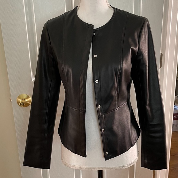 Zara Black Faux Leather Jacket with Hidden Snap Button Front Closure - Picture 3 of 4